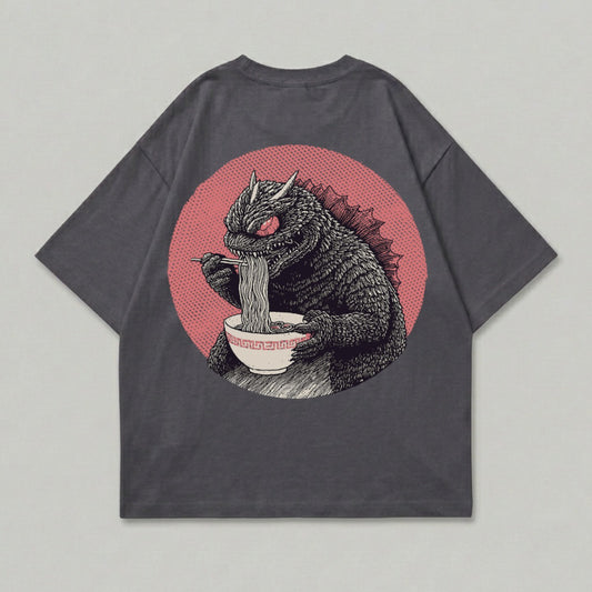 Giant Monster Ramen Eater Graphic T-Shirt product type
monster graphic
ramen design
kaiju art
japanese food
chopsticks monster
eating noodles
creature illustration
unique t-shirt
pop culture apparel
dark aesthetic
humorous shirt
streetwear design
vintage wash look
godzilla inspired
anime style
cartoon monster
oversized fit
graphic print
beast eating
foodie monster