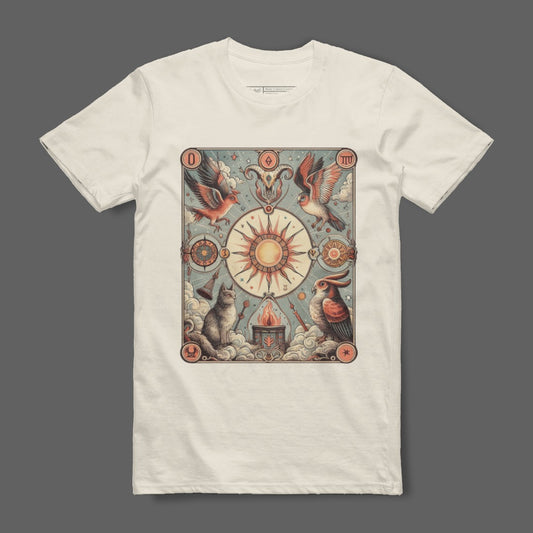 Mystical Sun and Birds Art Design T-Shirt
