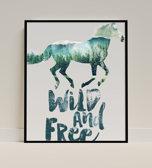 Wild and Free Horse Framed Wall Art Decor