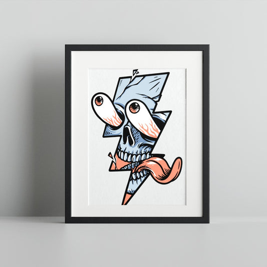Unique Distorted Skull Art with Lightning Bolt Poster