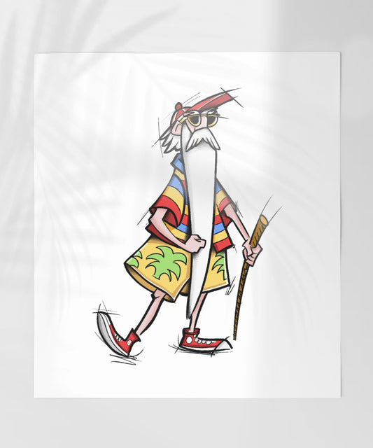 Cartoon Character with Cane Colorful Poster Print