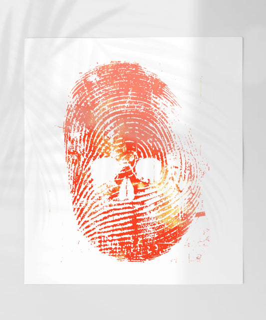 Fingerprint Skull Art Red and Yellow Design print