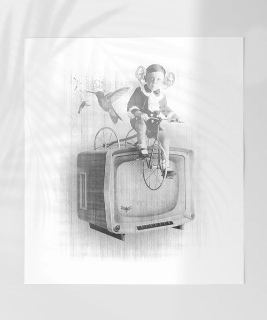 Child on Tricycle Riding On A Vintage TV product