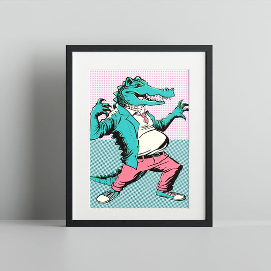 Retro Comic Alligator Art Print with Pop Art Style