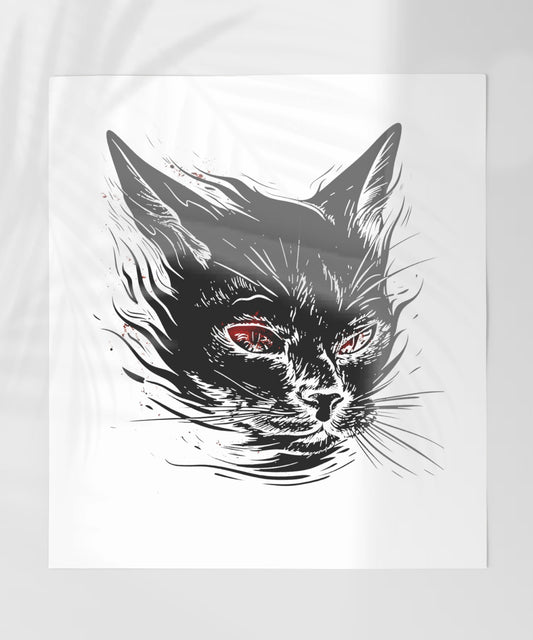 Intense Black Cat Artwork with Red Eyes print