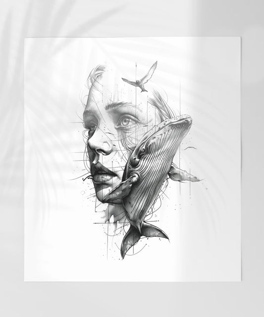 Abstract Art of Woman Whale and Bird Product