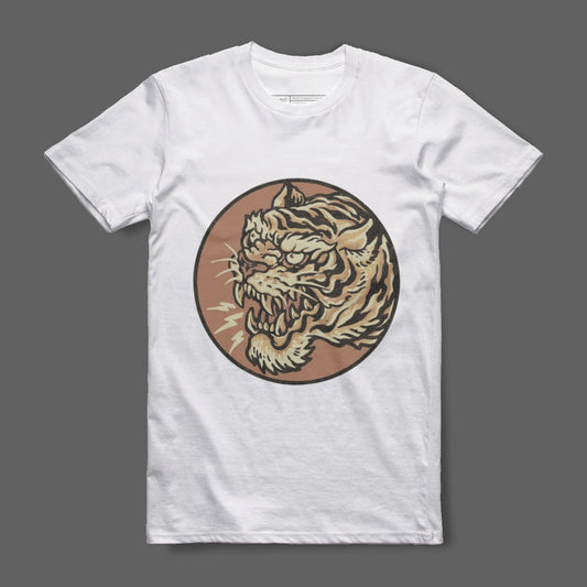 Fierce Tiger Head Graphic on White T-Shirt