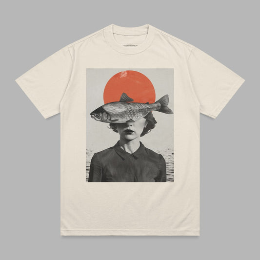 Surreal Fish Eye Woman Red Sun Collage Artwork product type