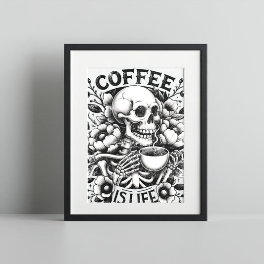 Coffee is Life Skeleton Art Framed Print Wall Decor