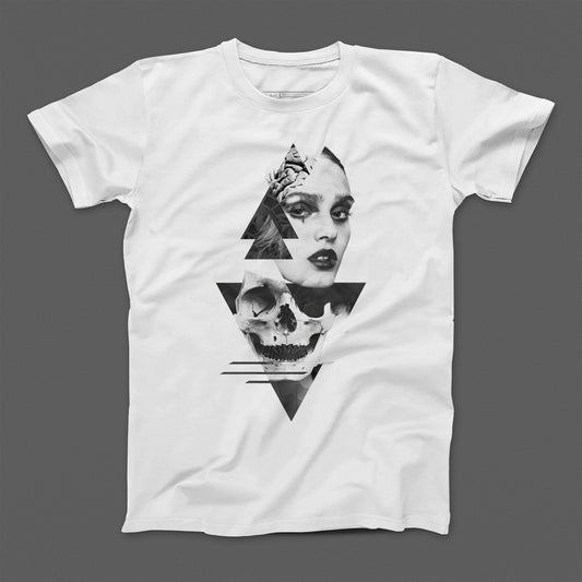 Artistic Skull and Woman Geometric Design T-Shirt