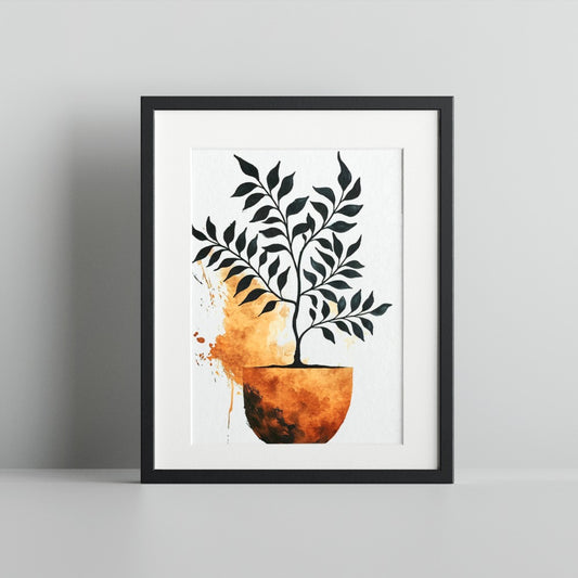 Abstract Botanical Art Print with Black Frame Wall Decor