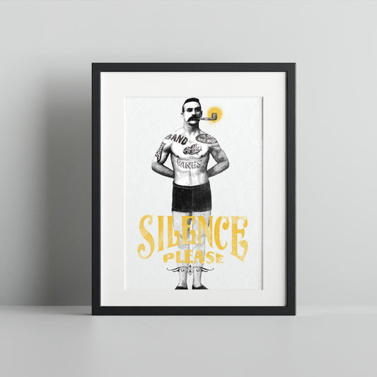 Vintage Silence Please Art Print Black Frame Product