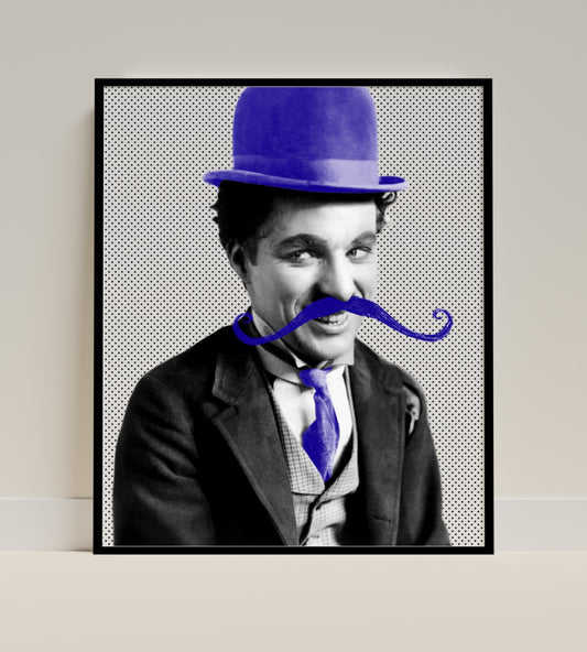 Retro Icon with Blue Hat and Mustache Art Print