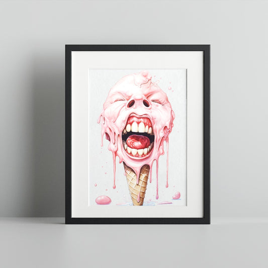 Melting Ice Cream Face Art Print for Home Decor