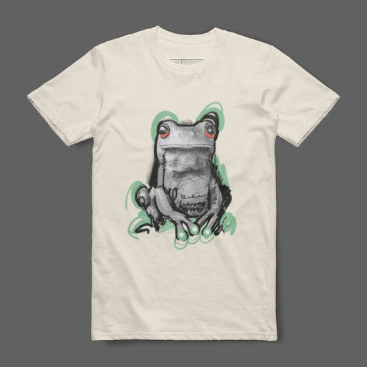 Unique Frog Design T-Shirt Artwork with Red Eyes