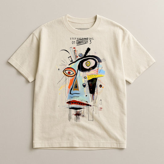 Abstract Face Art Graphic Tee with Bold Colors