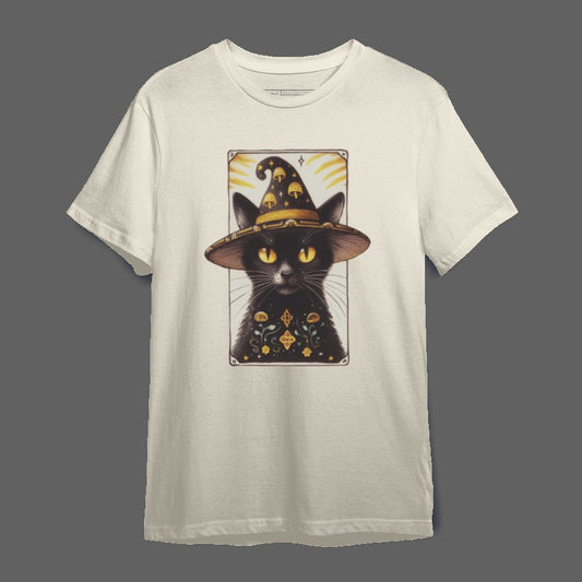 Black Cat in Witch Hat Halloween Design T-Shirt