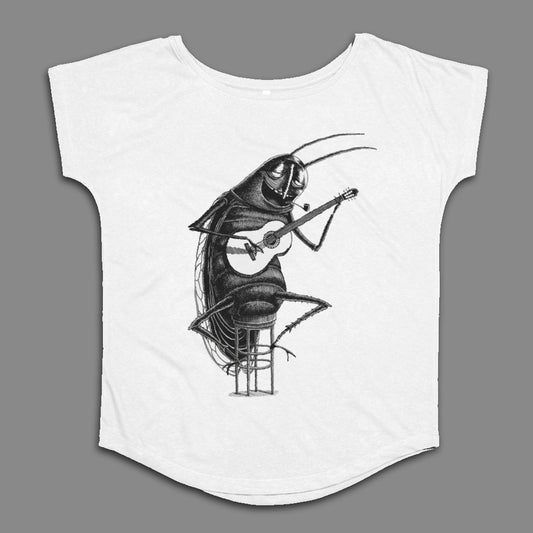 Guitar Playing Insect Art Printed T-Shirt
