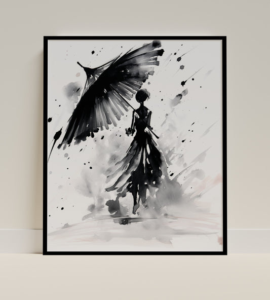 Abstract Lady with Umbrella Art Print Decorative Piece