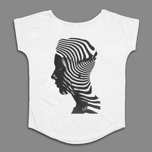 Abstract Striped Face Design on White T-Shirt