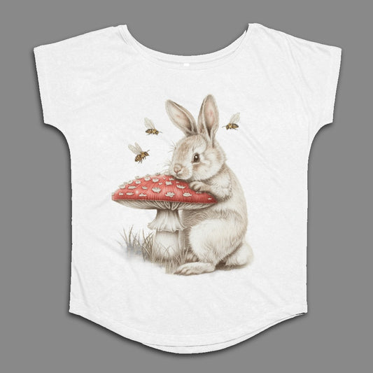 Bunny with Mushroom and Bees Graphic T-Shirt