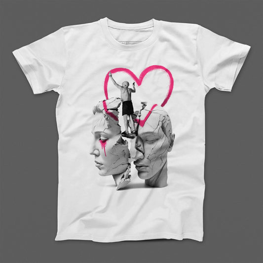 Heart Graffiti on Cracked Faces Graphic T-shirt