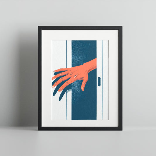 Abstract Hand Reaching Through Door Art Print