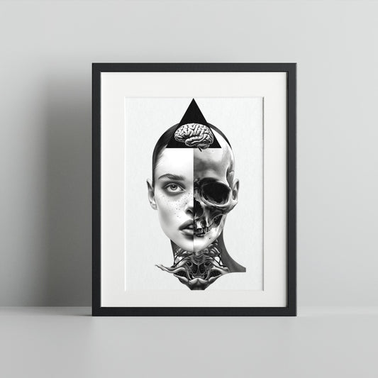 Surreal Half Face Brain Skull Art Print Poster