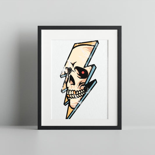 Skull with Lightning Bolt Design Art Print Product