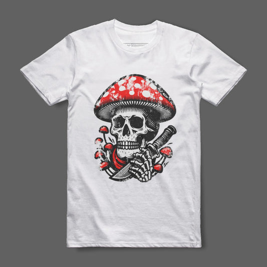 Skull with Mushroom Graphic Printed T-shirt