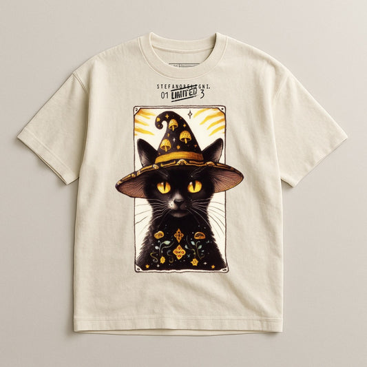Mystical Cat Wizard Graphic Tee for Pet Lovers