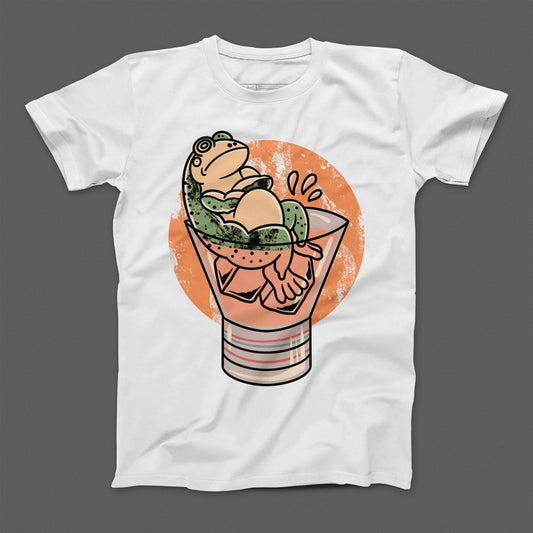Cute Frog Sitting in Glass Cartoon Graphic T-Shirt