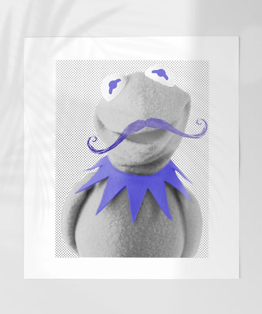 Whimsical Mustached Frog With Blue Accents Artwork