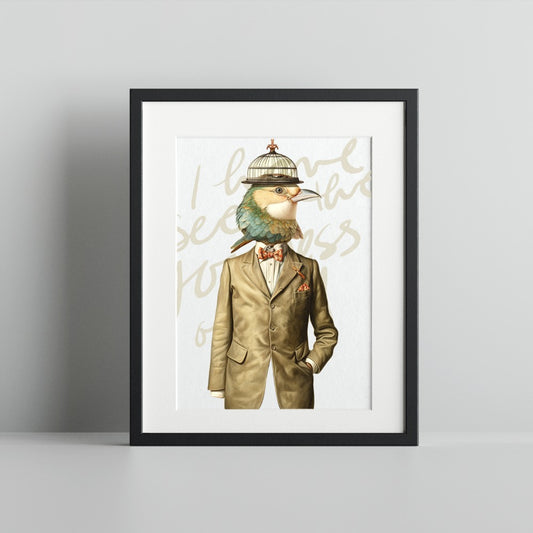 Dapper Bird with Bow Tie and Suit Art Print