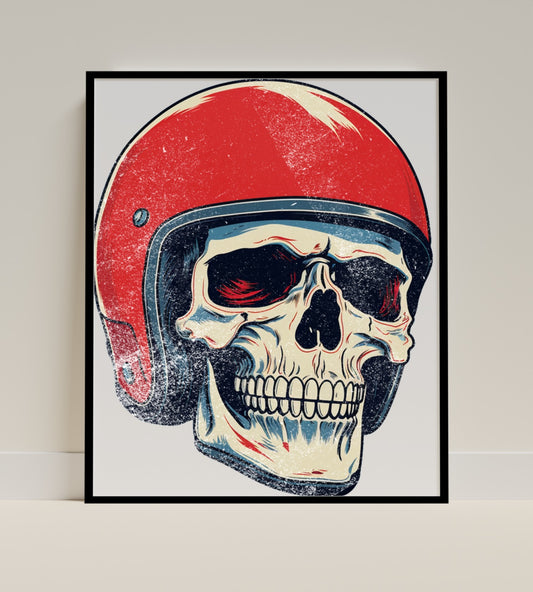 Red Helmet Skull Illustration Art Print Poster