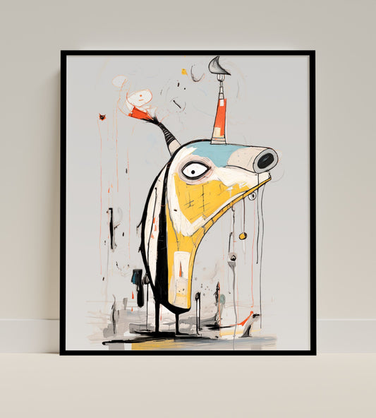 Abstract Animal with Traffic Cone Framed Wall Art