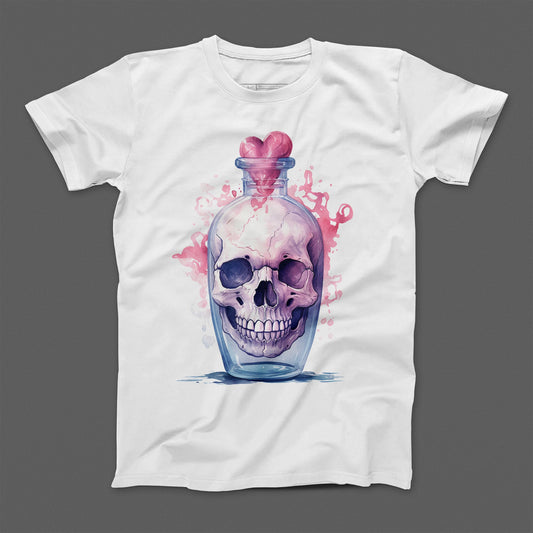Skull in Potion Bottle Graphic Design T-shirt