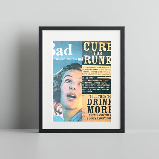 Vintage Cure For Drunk Poster in Black Frame Wall Art