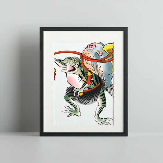 Colorful Art Print of a Frog and Fish Characters Product