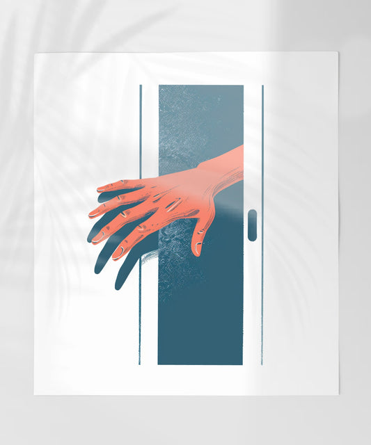 Vibrant Hand Reaching through Doorway Art Print Poster