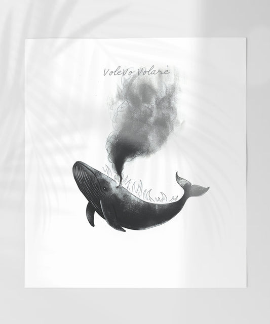 Whale Illustration with Smoke Artwork Print