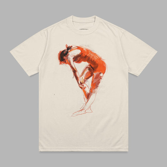Cotton Cou Female Figure Orange Red Sketch Bending T-shirt