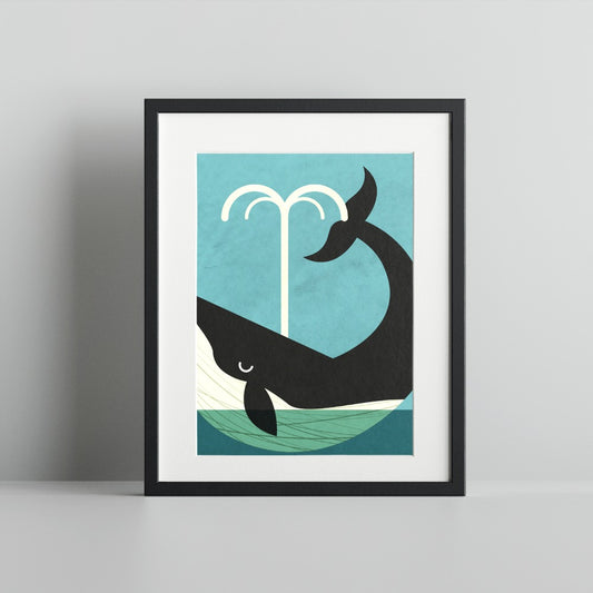 Whale Illustration with Ocean Background Art Print