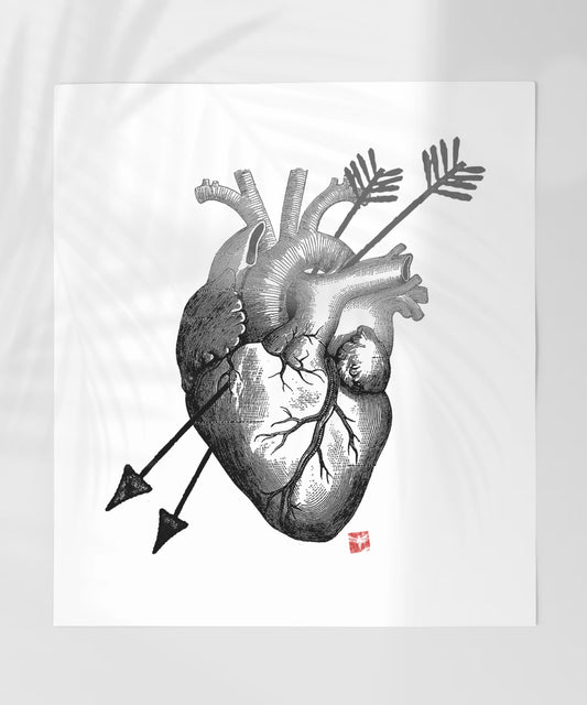 Vintage Heart with Arrows Drawing Art Print Wall Decor