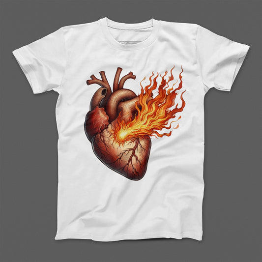 Fiery Heart Graphic Design White T-Shirt Product