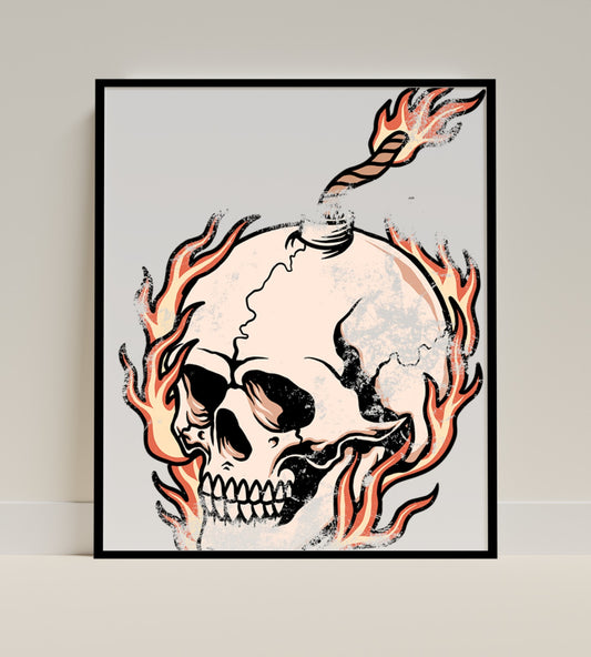 Flaming Skull with Lit Fuse Illustration Poster