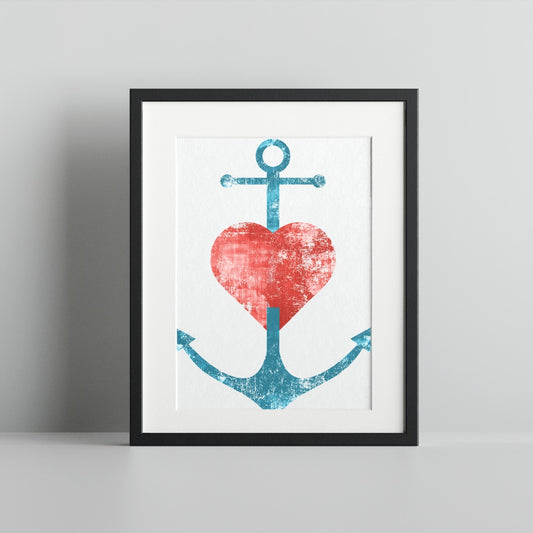 Nautical Heart and Anchor Design Wall Art Print
