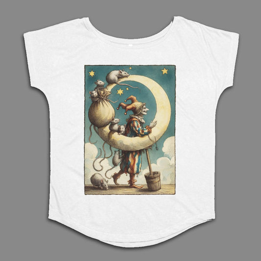 Whimsical Moon Jester with Mice Graphic Shirt Product