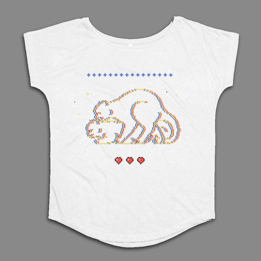 Cute Pixel Art Cat Design Graphic Tee Shirt Top