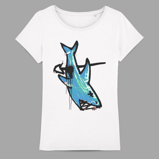 Blue Shark Graphic Print Design Women's T-Shirt